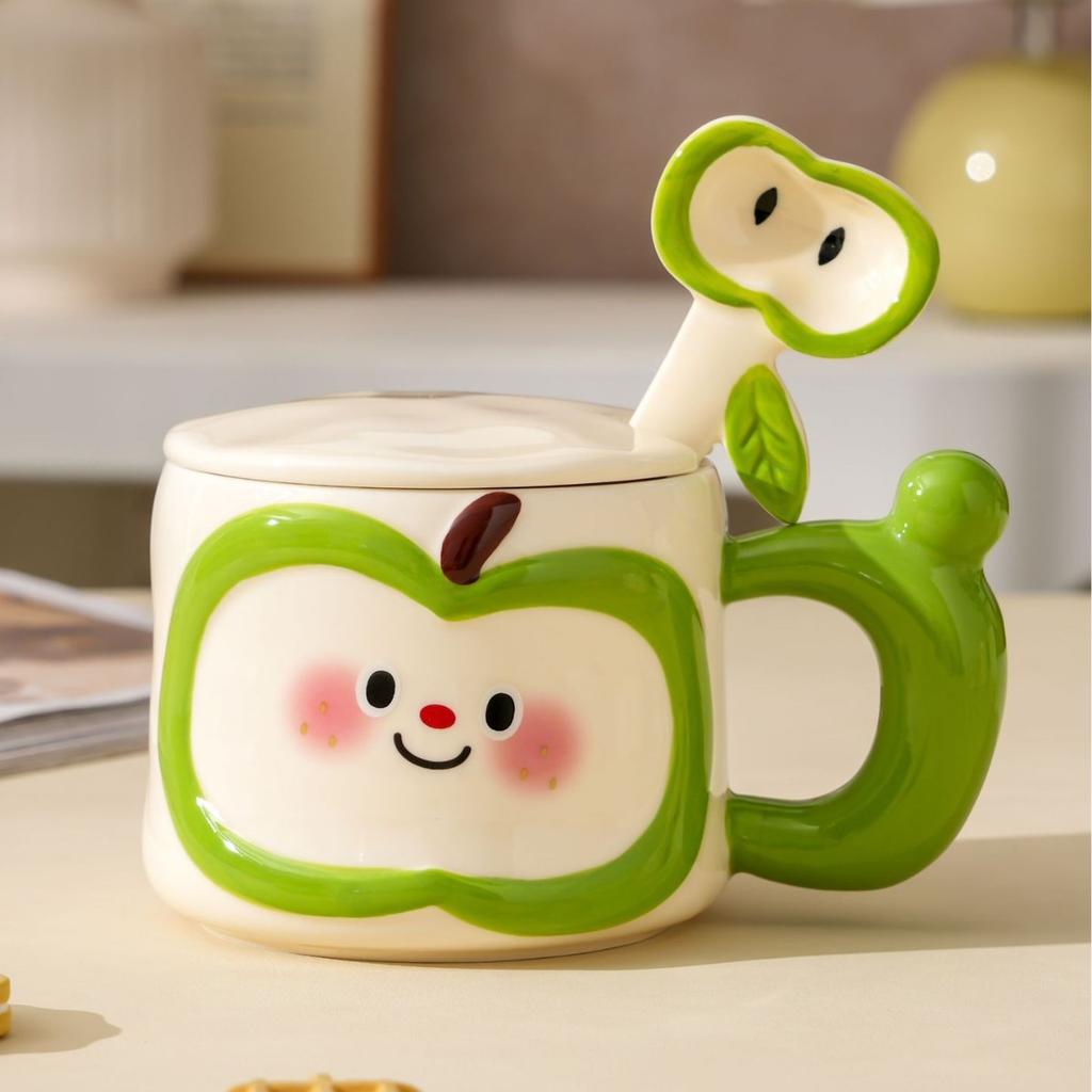 Creative Cute Apple Water Cup High Value Ceramic Mug with Lid Spoon Practical Souvenir Gift Box