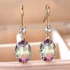 Oval Stone Rainbow Crystal Long Dangle Earrings For Women Vintage Gold Color Multicolor Zircon Drop Earring Wedding Jewelry Gift