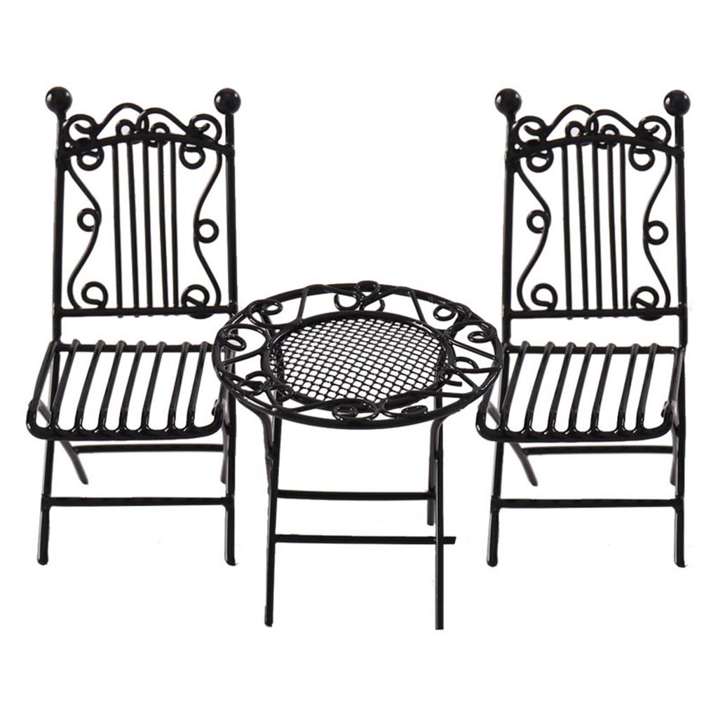 3in1 Miniature Iron Table And Chair Set For 1/12 Dollhouse Decors Craft Project And Garden Display Accessories