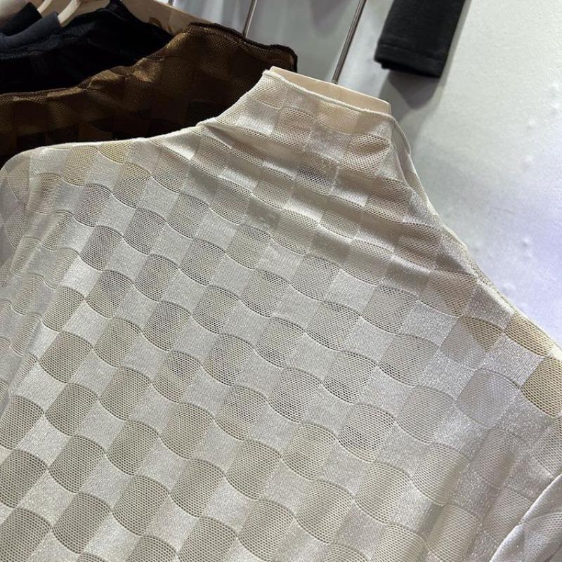 Europäisches Halbrollkragen Mesh Chiffon Shirt Frühlingsoberteile 2025 Neuer Modetrend Damen