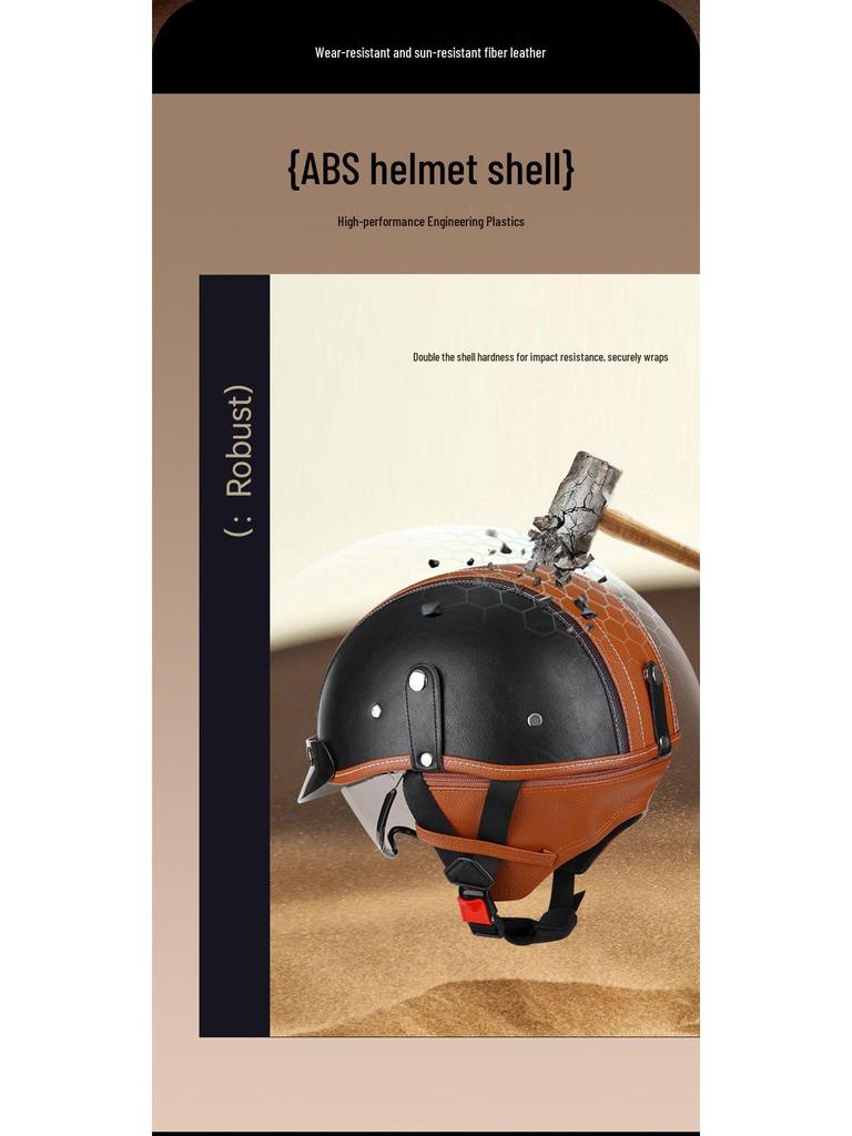 3C Certified Retro Leather Electric Motorcycle Half Helmet with Detachable Neck Guard for Men and Women - Model AF-R09