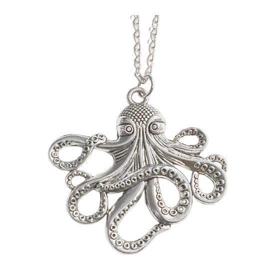 Vintage Octopus Necklace Punk Octopus Charm Necklace Retro Stylish Sea серебряный