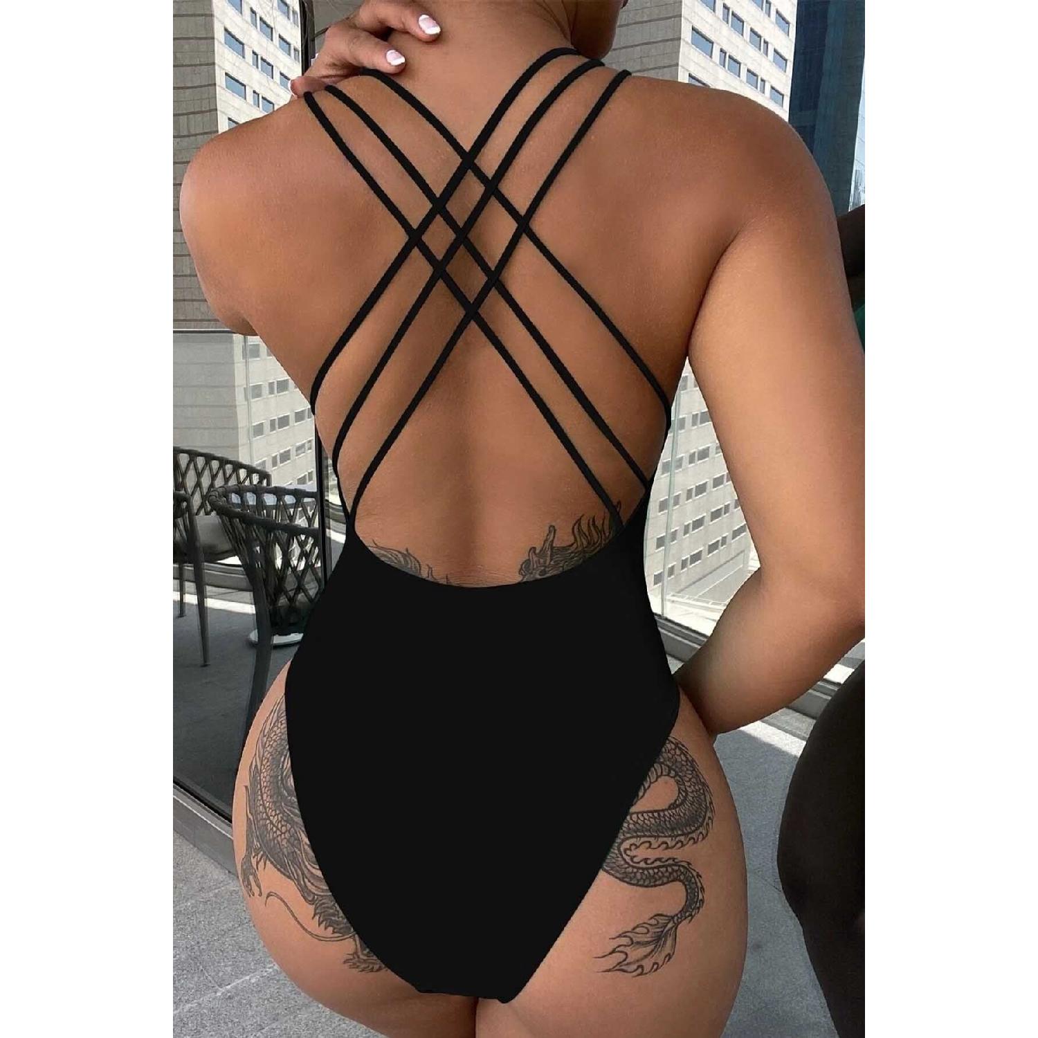 

Купальник с открытой спиной и крестом 40 чёрный