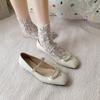 Square Toe French Pearl One Buckle Strap Low Heel Mary Jane Women's Shoes with Skirt Light Mouth Soft Sole Single Shoes