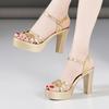 Size 32-43 Silver Gold Woman Wedding Shoes Women Platform Summer 2025 Block High Heel Sandals for Office Model Party