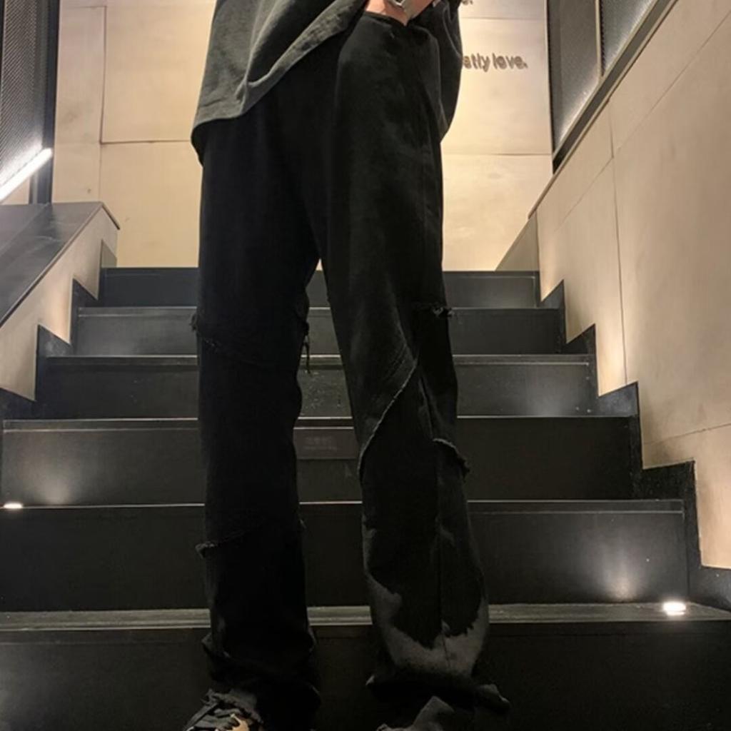 Men's Clothing American High Street Vibe White Jeans Male Feeling Ins Ruffian Handsome Slim Fit Rough Edge Micro-pull Pants