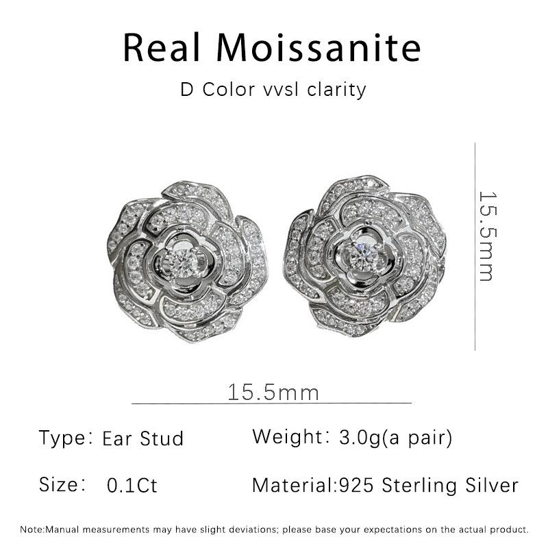 Kolczyki sztyfty Kamelia z Moissanitem ze Srebra Próby 925 - Vintage i Wszechstronne