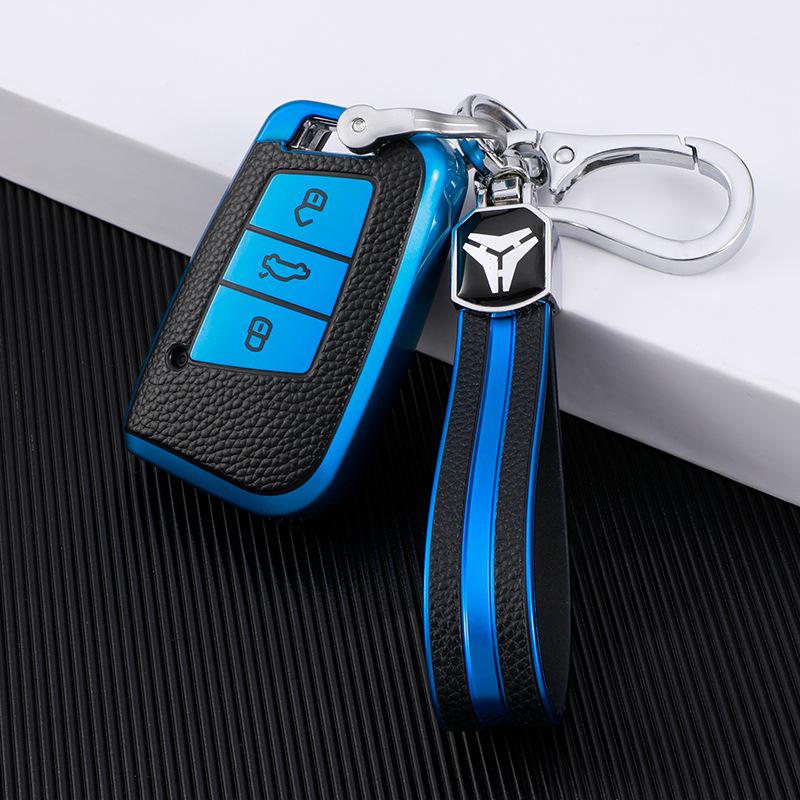 Women's Leather Pattern Car Key Case for 2023 Volkswagen Magotan, Passat, CC Weilan B8