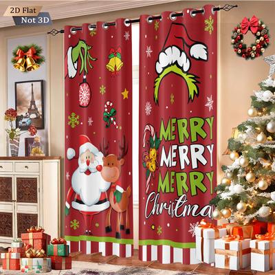 2 Stück Frohe Weihnachten Weihnachtsmann-Druck perforierte Verdunkelungsvorhänge mehrere Größen Wohnzimmerisolierung Feiertagsdekoration