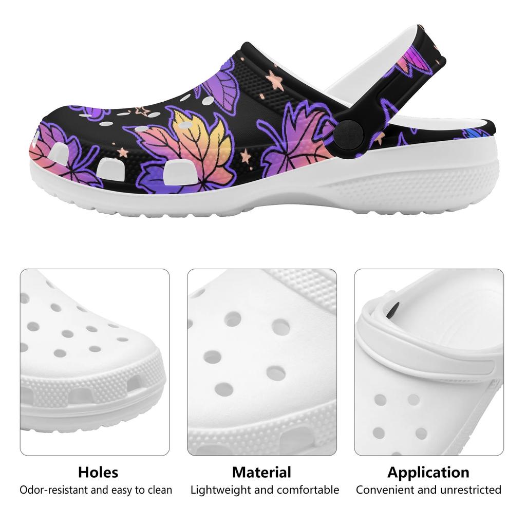 White EVA Clogs with Glow Butterfly Print, Lightweight Slip On Garden Shoes, Breathable Beach Sandals, Indoor Outdoor Slippers for Men Women