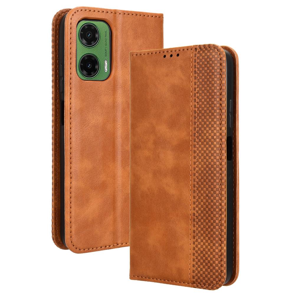 For Motorola Moto G35 5G Leather Case Wallet Stand Retro Texture Phone Cover