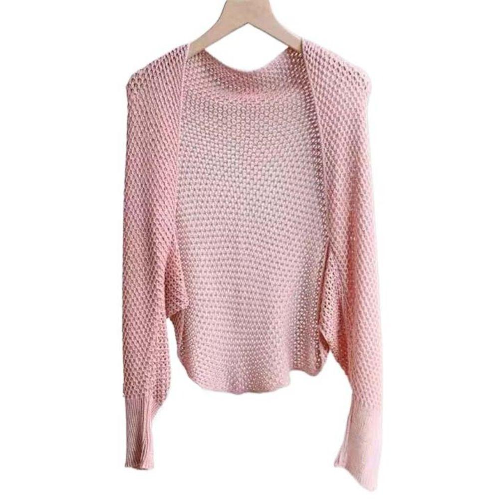 

Укороченный пляжный топ оверсайз с вырезами, свободная вязаная шаль для защиты от солнца, отпуск розовый