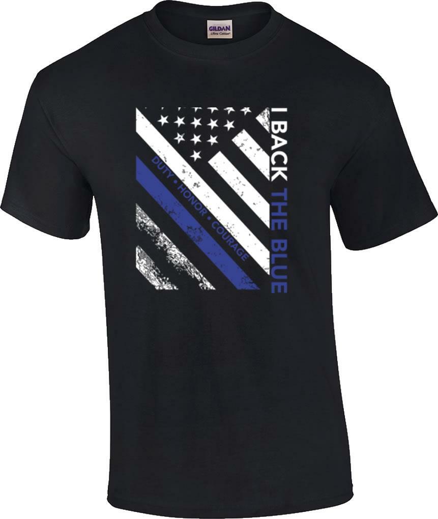 I Back the Blue T-Shirt Blue Line Support Honor Police Tee XL