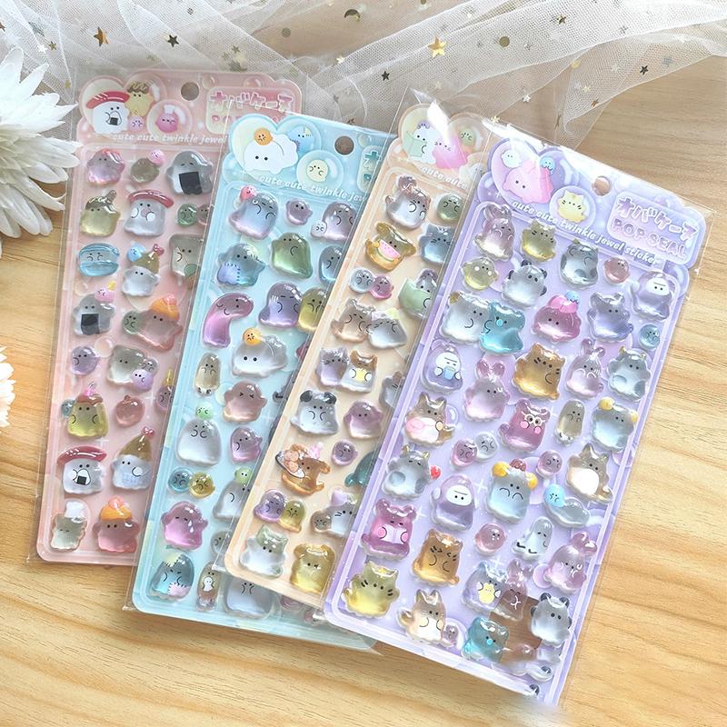 1ks-4ks Roztomilé Průhledné Pop Seal reliéfní křišťálové 3D samolepky - Rozkošná dekorace pro scrapbook, telefony a DIY řemesla Anime obchod