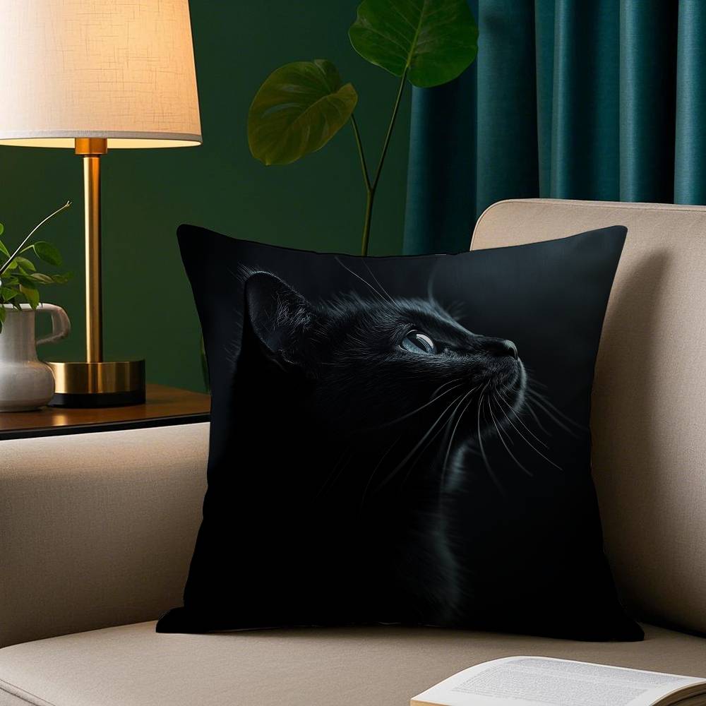 Schwarze Katze Niedlicher Kissenbezug Plüschstoff Weicher Kissenbezug Doppelseitiger Druck Sofakissenbezug Wurfkissen
