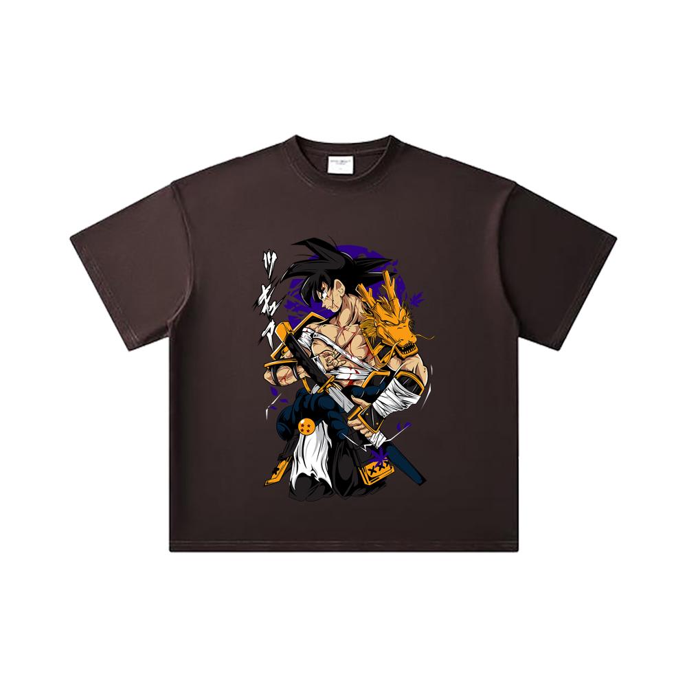 260 GSM Double Yarn 32 Count 100% Cotton Dragon Ball V68 Goku Samurai Print Unisex Heavy Cotton T Shirt