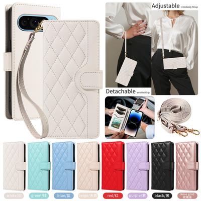 Lanyard Leather Wallet Card Phone Case for Google Pixel 9 Pro XL 9A 8 8A 7 7A 6A Pixel9 Pixel8 Pixel7 Crossbody Purse Flip Cover