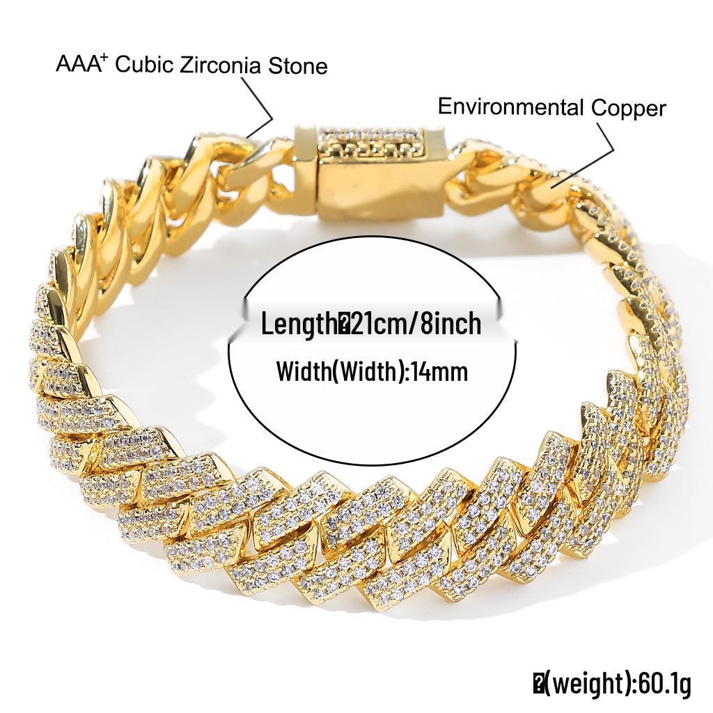 European-American Men's 14mm Zircon Cuban Chain Hip Hop Necklace