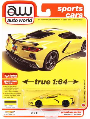 Autoworld 2020 Chevrolet Corvette C8 Stingray Accelerate Yellow with Twin Black Stripes Limited Edition To 15702 Pieces Worldwide Diecast Model Car by