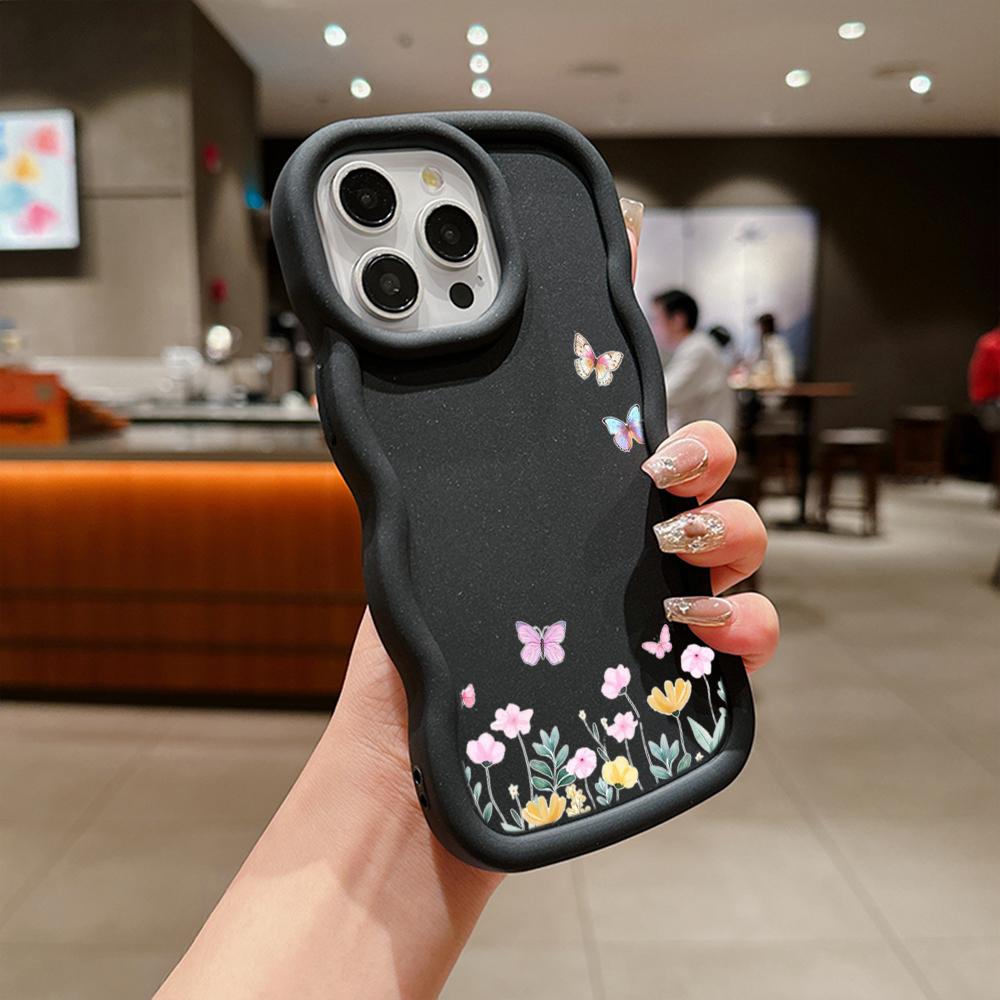 N86 Mały świeży kwiat motyl Macaron Falista krawędź etui na telefony iPhone 16 Pro Max Samsung S24 Plus S23 Ultra Xiaomi Redmi Note 13 etui odporne na wstrząsy