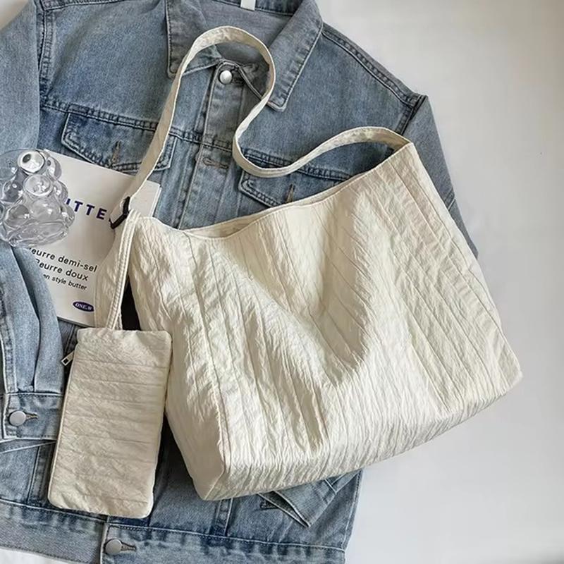 Canvas Tragetaschen Geldbörse für Damen Weiche Faltbare Schulterhandtaschen mit Münzfach Lässige Pendler Shopper Tragetaschen KTY