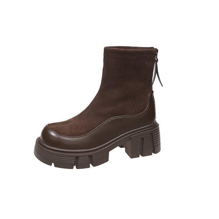 

[Ушилай] короткие ботинки на толстой подошве женские 2025 новая весна, осень и зима тонкий бархат ботинки Мартина с утолщенной подошвой носки-ботинки маленькая женщина 40 коричневый