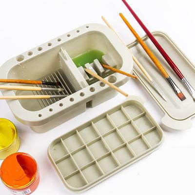 3 IN 1 Multi-Use Paint Brush Basin with Brushes Holder Washer Trays Palette Box Paint Brush Cleaner Plastic Artist Cleaner Cup