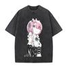 Hot Anime Re Zero Ram Cute Print T-shirt Men Women Tshirts Short Sleeve Cotton Clothing Retro Washed T Shirt Harajuku Loose Tops
