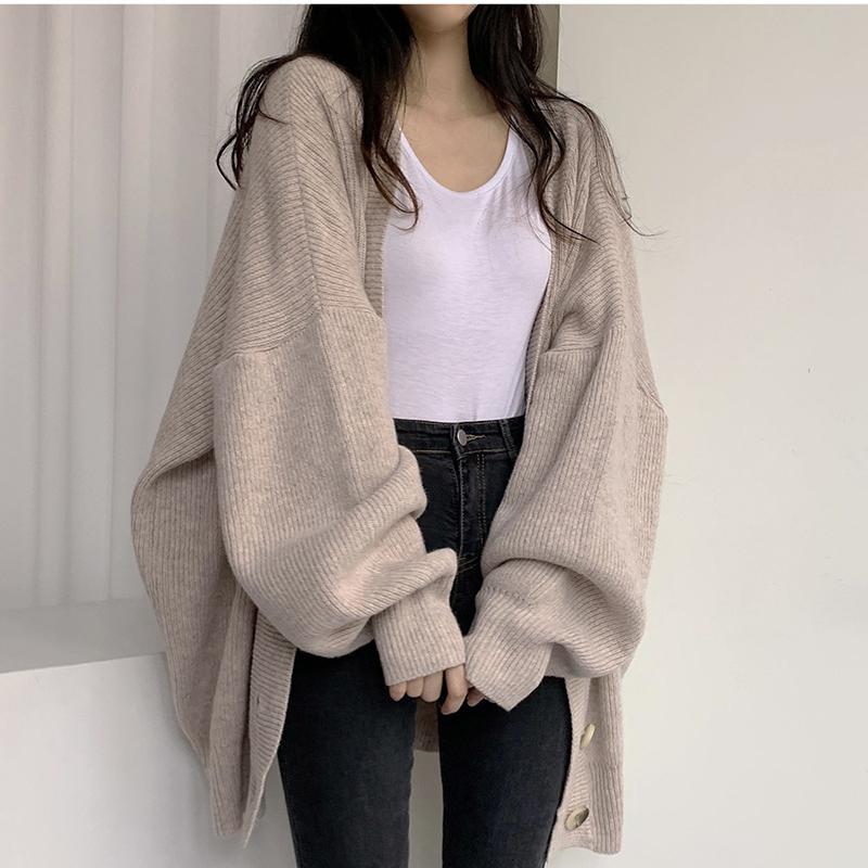 Cardigan Sweater Coat Women Knitted Jackets Autumn Winter Fashion Female Long Sleeve V-neck Loose Casual Sweaters Cardigans