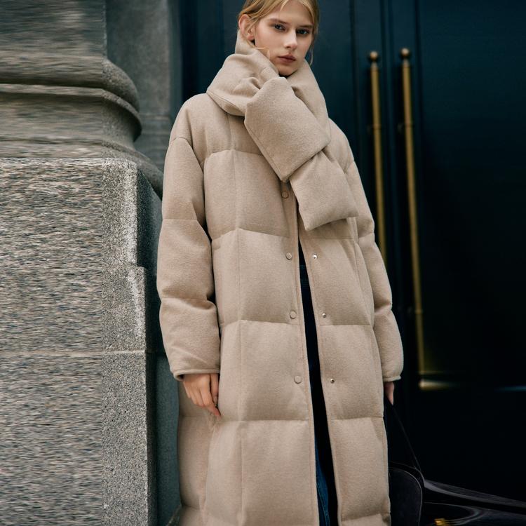 ELLE French Fashion Design 90 White Duck Down Casual Stand Collar Loose Versatile Comfortable Warm Long Puffer Coat Basic Down Jacket EY49402