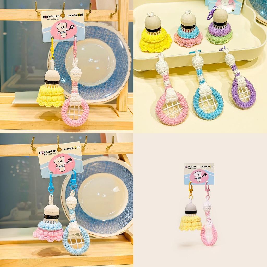 Pendant Crochet Badminton With Racket Keyring In Plush Material For Bag Decor
