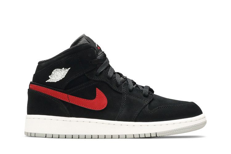 Kids' Sneakers Jordan 1 Mid Multi-Color Swoosh Black (GS) Black/Varsity Red-Varsity Royal-White-Cement Grey