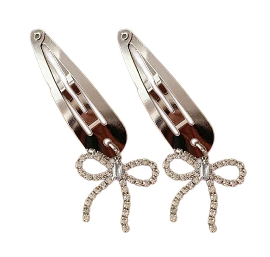 Shimmering Silver Hairpin Accessory Elegant Silver Hair Clip with Zircon Bowknot Dazzling Hairpin Barrette Ornament