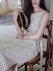 Polka Dot Linen-Cotton Dress for Women with Cinched Waist, French Style