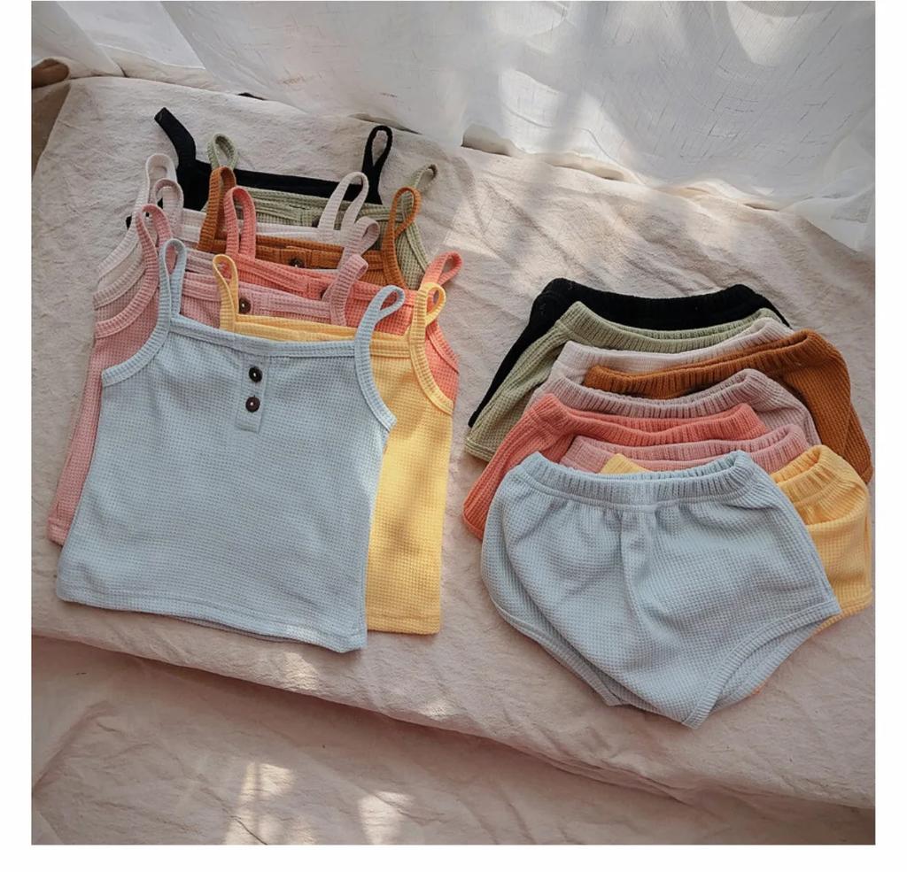 New Kids Girls Summer Suit Clothes Girls Baby Vest Camisole + Triangle Shorts 2Pcs Set Boys Fashion Trend 12M-18M-24M