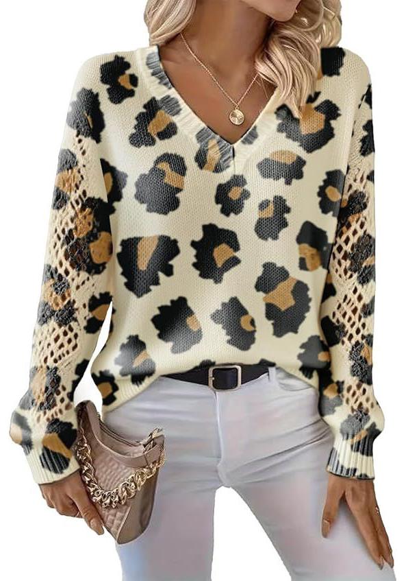 V-Neck Eyelet Print Sweater - Style HS-LY52