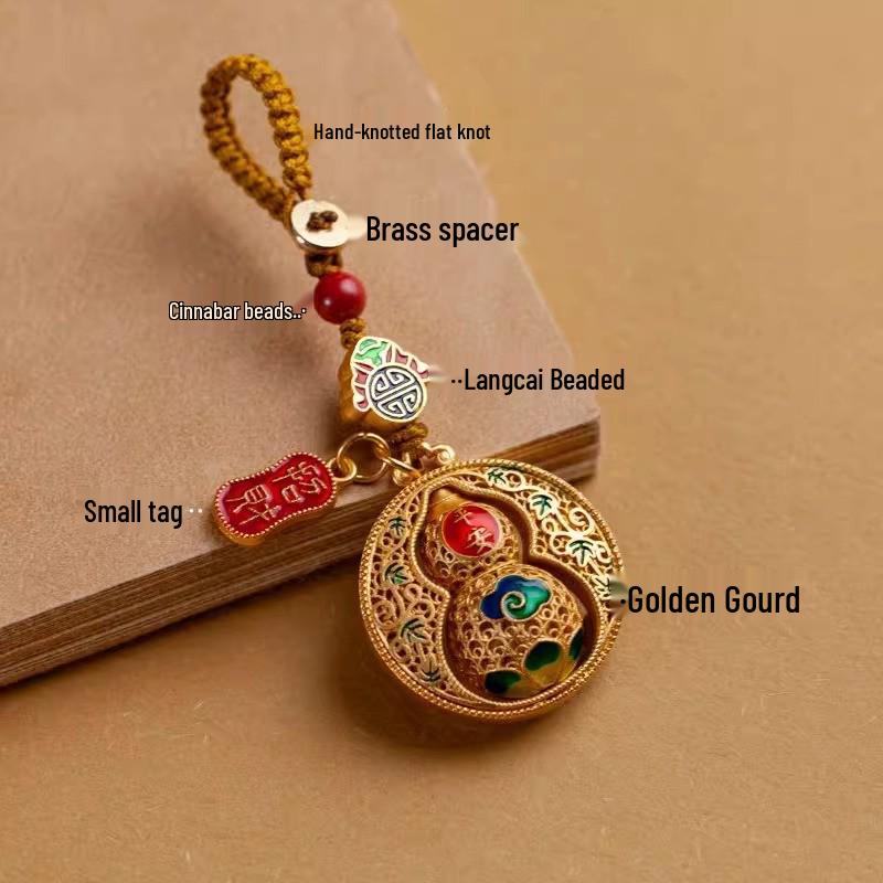 Luxury Metal Gourd Cinnabar Pendant Keychain Ornament