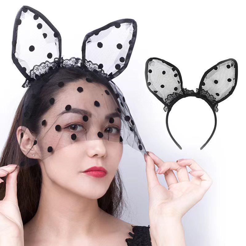 Bunny Ears Black Veil Headband - Sexy & Erotic Hair Accessory for Women