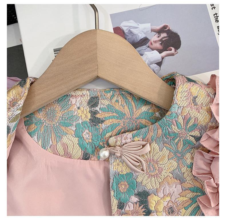 Trzyczęściowy zestaw retro w stylu chińskim dla małych dziewczynek (2025)