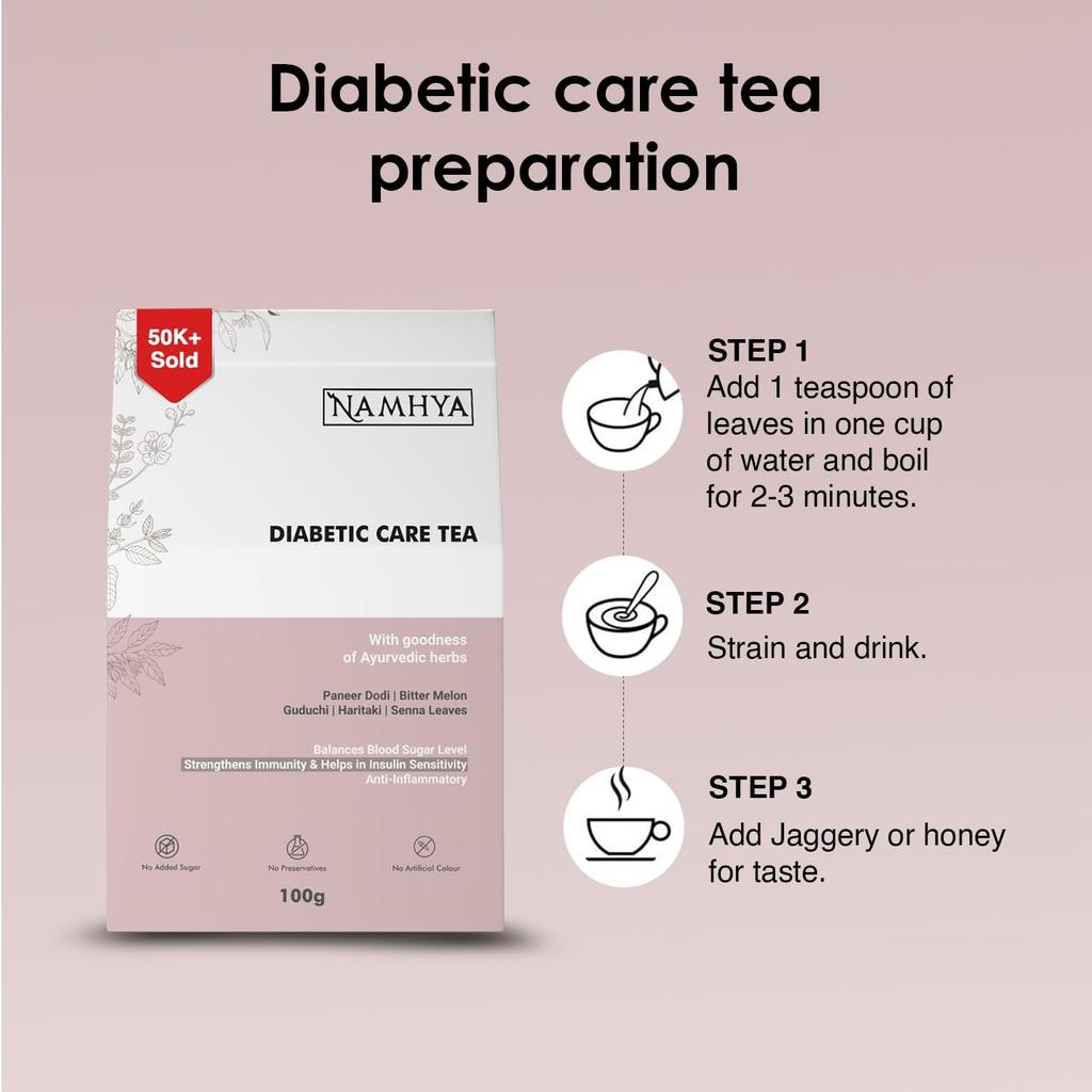 Namhya Diabetic Care Herbal Tea | Ayurvedic Blend with Paneer Dodi Bitter Melon Guduchi & Herbs | Supports Blood Sugar Balance | Boosts Immu