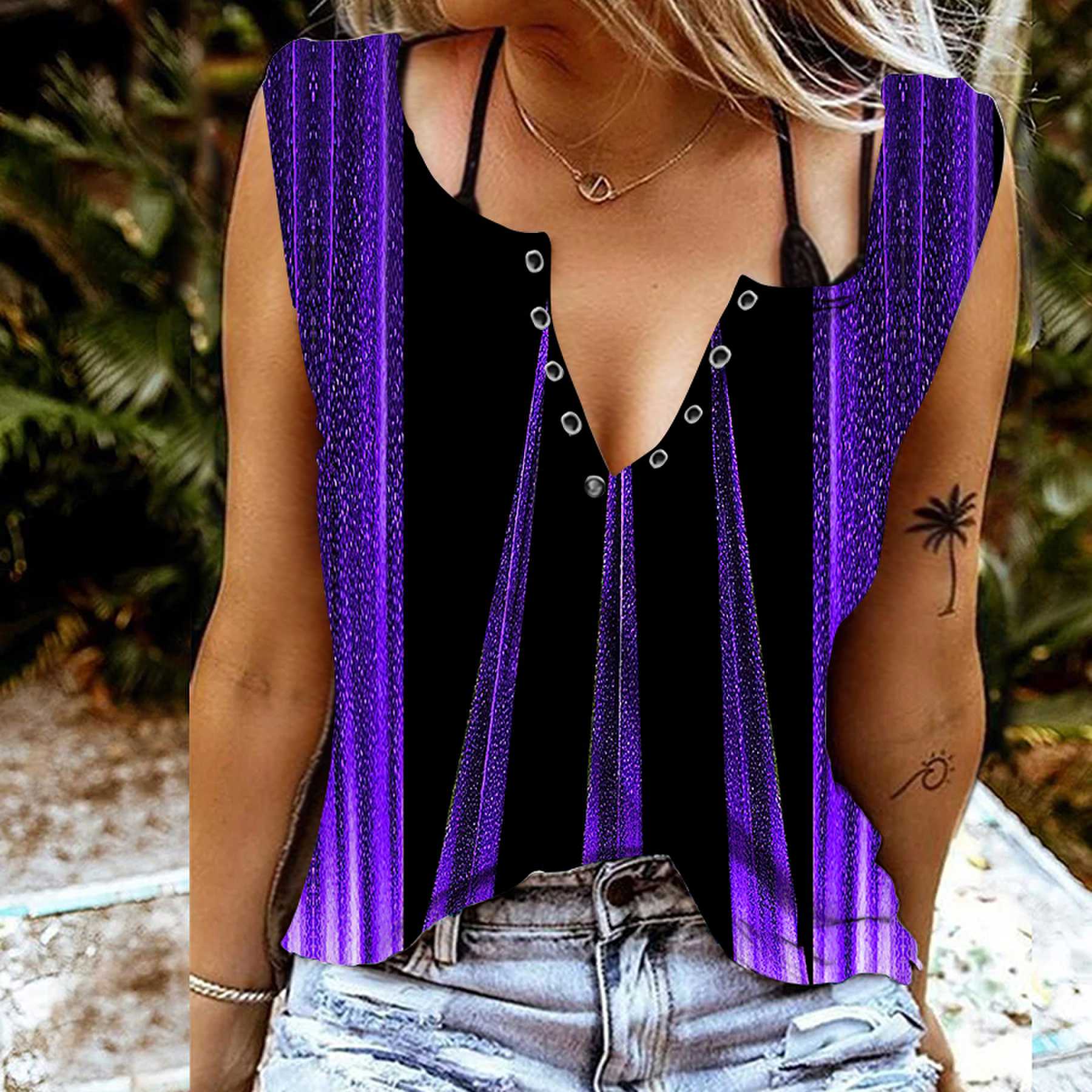 

Женские майки, сексуальные летние топы без рукавов с v-образным вырезом, жилет с 3D-синим лучом света и принтом, крутые легкие топы XS фиолетовый