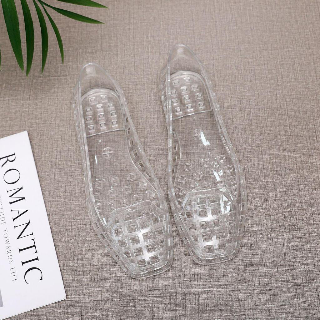 Damen Sommerschuhe im koreanischen Stil, durchsichtige Jelly-Flats mit eckiger Spitze - Hohl geschnittene Slip-Ons, Kristallschuhe