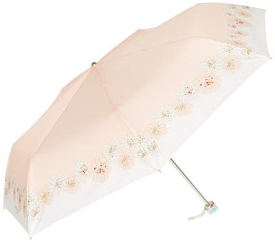 MOONBAT PAUL & JOE Chrysanthemum Folding Umbrella with Logo, 21-113-10172-02-41-55, Peach, Rib Length: Approx. 55cm