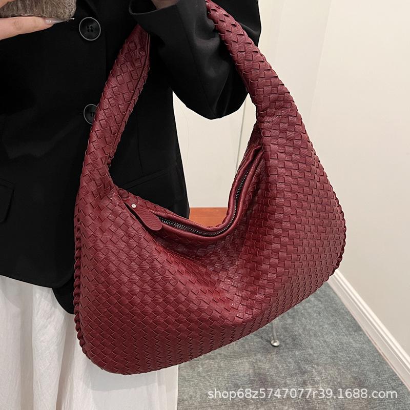 PU Woven Bag High-end Sense Bag Women's Simple Shoulder Tote Bag Korean Version Casual Armpit Hand-held Dumpling Bag