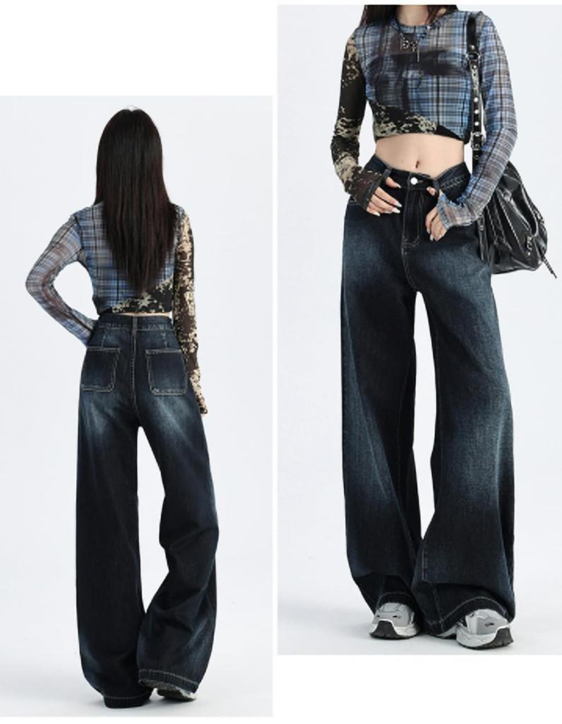 Deep Waist Denim Denim Vintage Beautiful Wide Straight Straight Pants [SpringSwalloow] Jeans, Denim, Tuck, High-Waisted Pants, Wide-Leg Pants, Jeans,