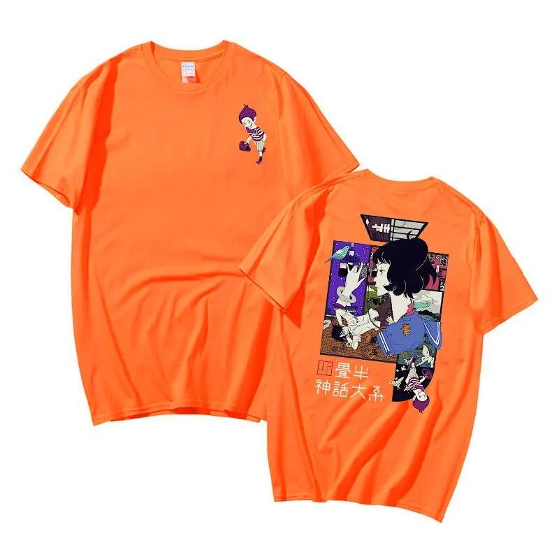 Anime Unisex Frauen Übergroßes Baumwoll-T-Shirt The Tatami Galaxy Doppelseitig bedrucktes T-Shirt Neue Cartoon Unisexga Shinwa Taikei T-Shirts