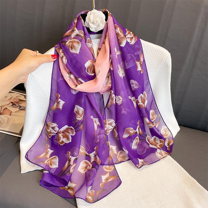 Motetrykt blomster chiffon hijab skjerf kvinner pareo dame bandanas badehåndklær sommer muslimsk slør wrap kvinne foulard