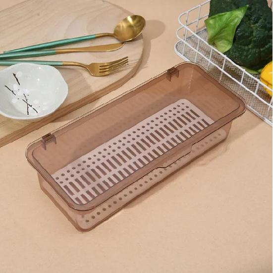 Cutlery Storage Tray Holder Tableware Organizer Spoon Fork Storage Box Plastic Container Cutlery Rack With Lid And Drainer