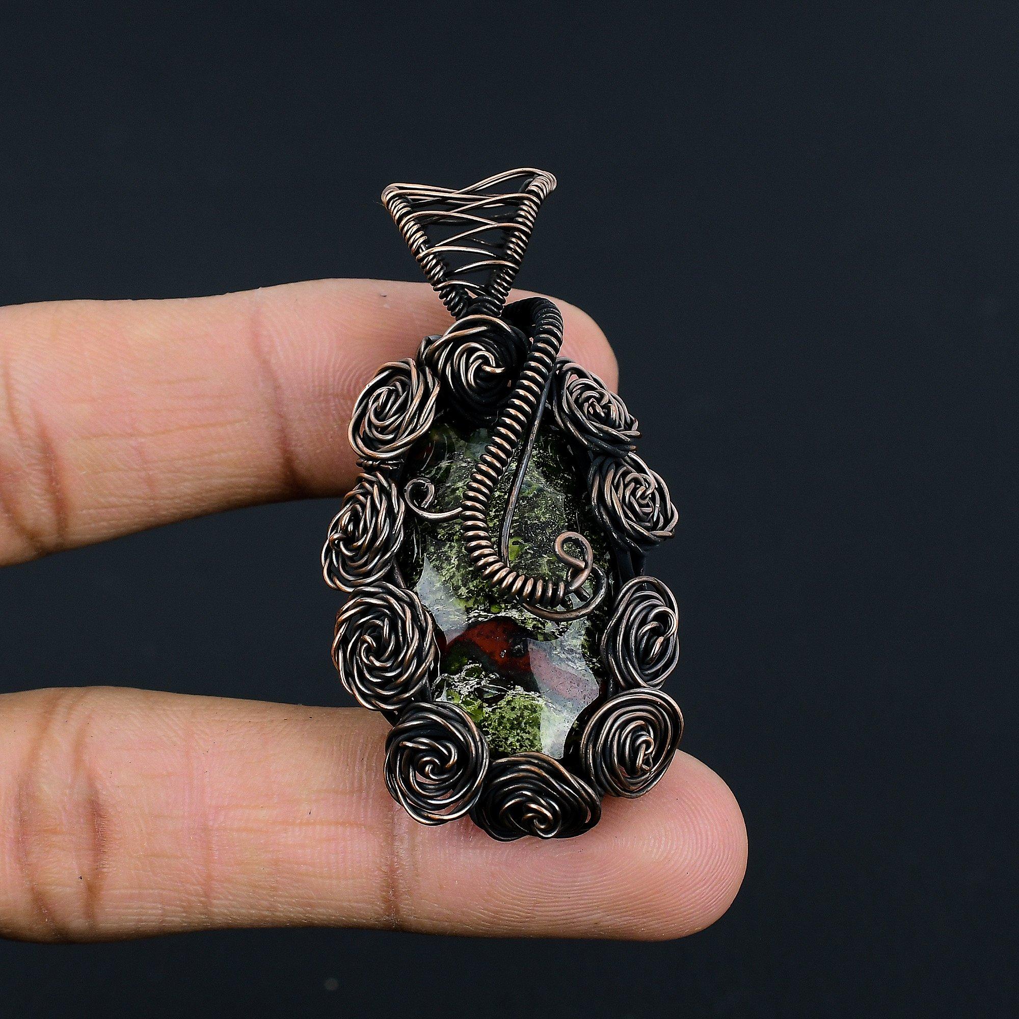 

Подвеска из яшмы Драконьей крови, обернутая медной проволокой 999 пробы, Ювелирные изделия с подвеской из драгоценного камня ручной работы, Подарки для жены, Новая подвеска 2.55 Inches