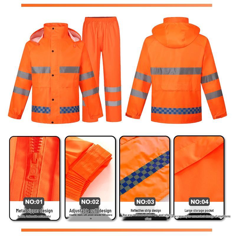 Duty Reflective Raincoat & Pants Set for Traffic and Sanitation Patrol
